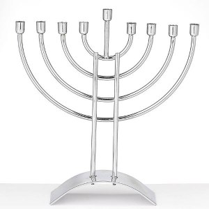 Picture of Steel Candle Menorah Traditional Design Silver 8.15" x 8.6"